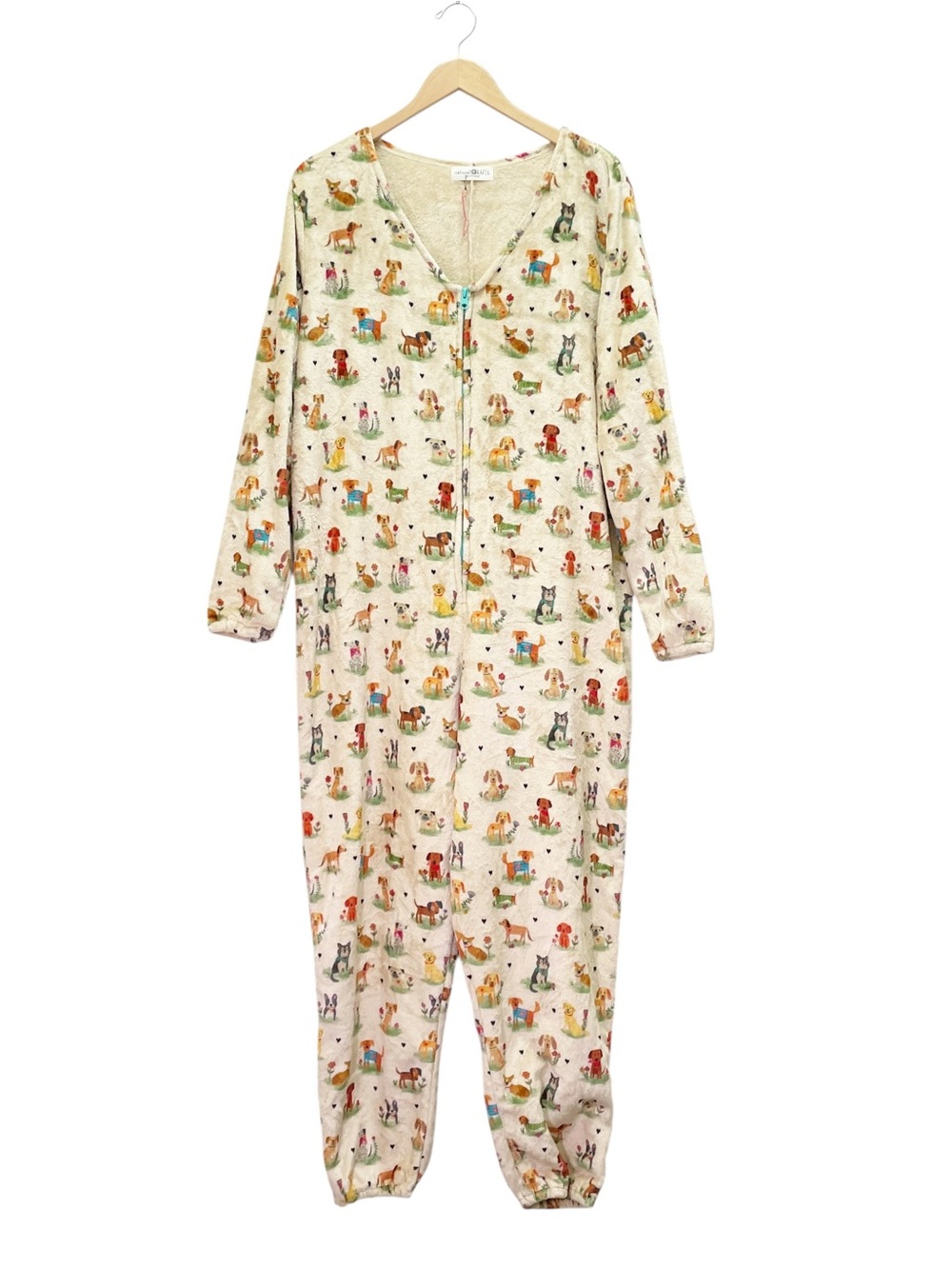 Natural Life Dog Park One Piece Pajamas Large Plush Fleece Dog Print Jumpsuit - Picture 2 of 15